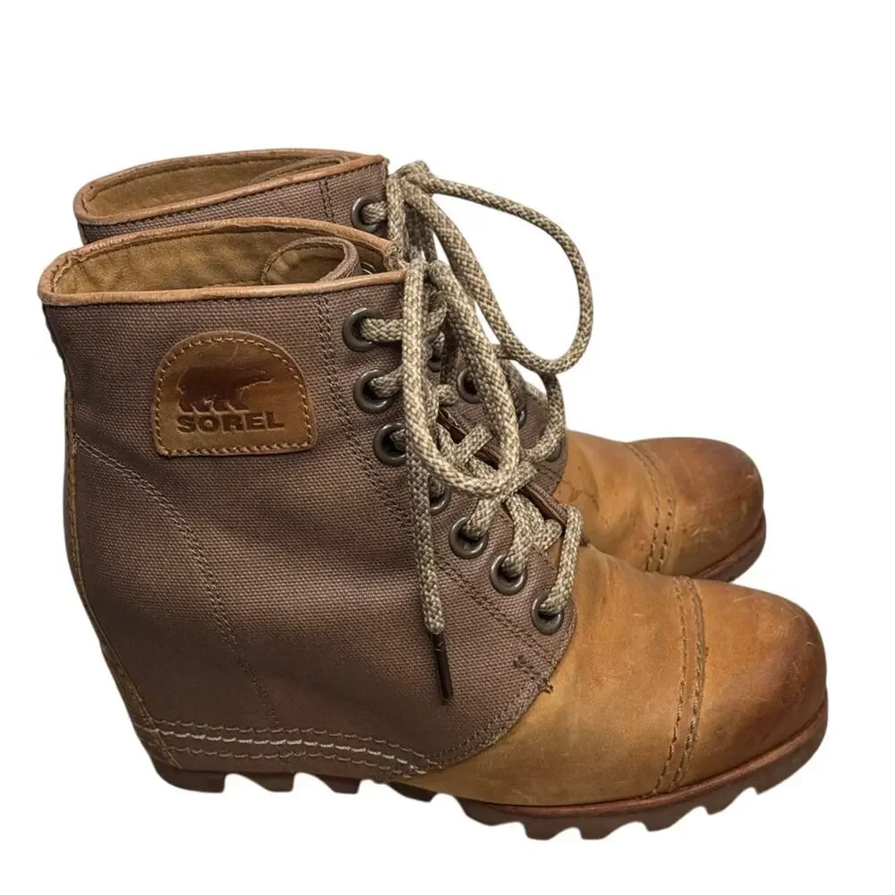 Sorel Joan of Artic Wedge PDX Women's Canvas Leather Ankle Boot Size 5.5
